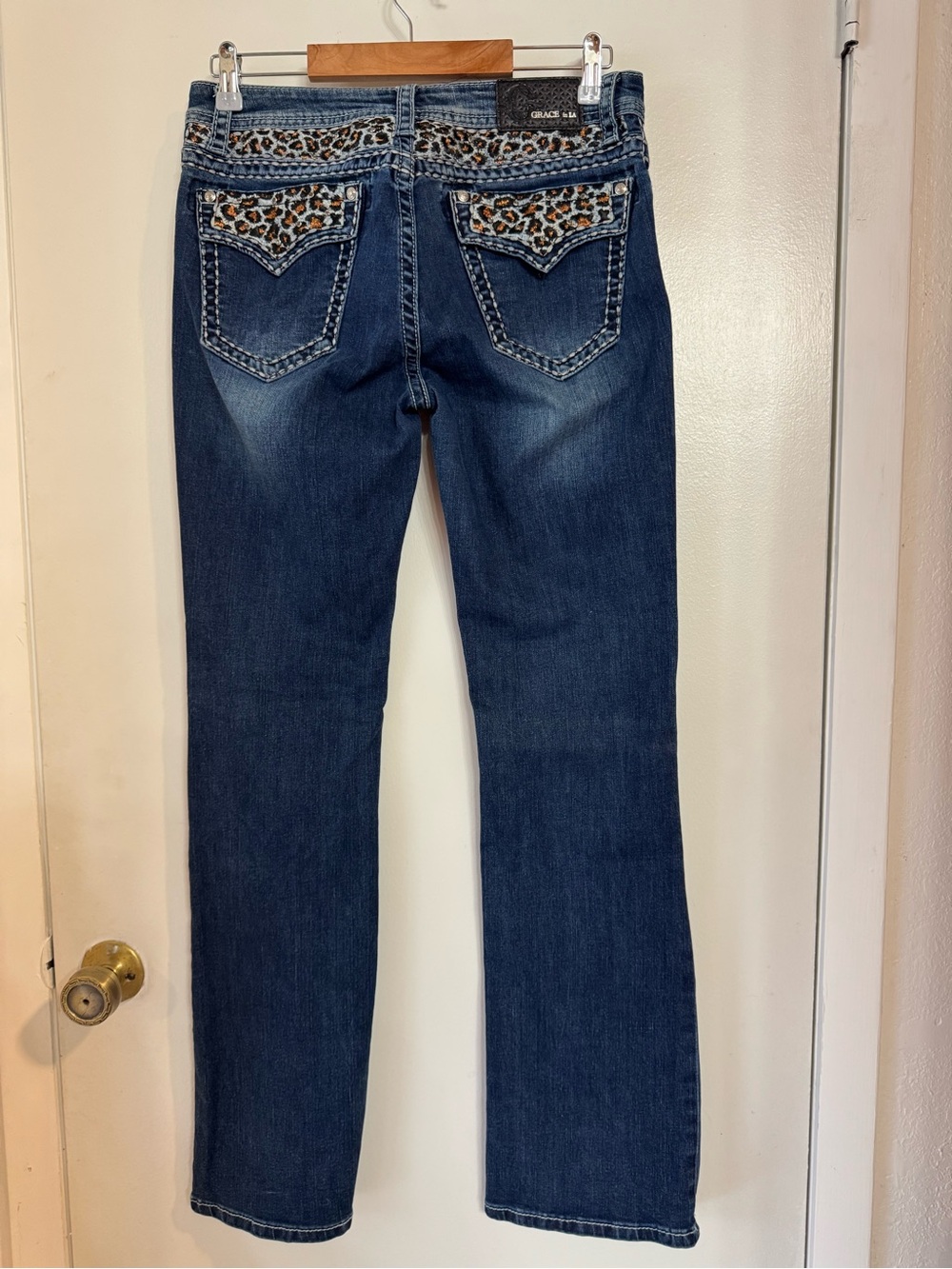 Grace in LA Women’s Dark Blue Jeans with Leopard Embroidery - Picture 2 of 6